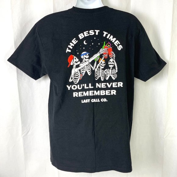 Last Call Co Best Times You'll Never Remember Skeleton Party T-Shirt Large Mens - Picture 3 of 4